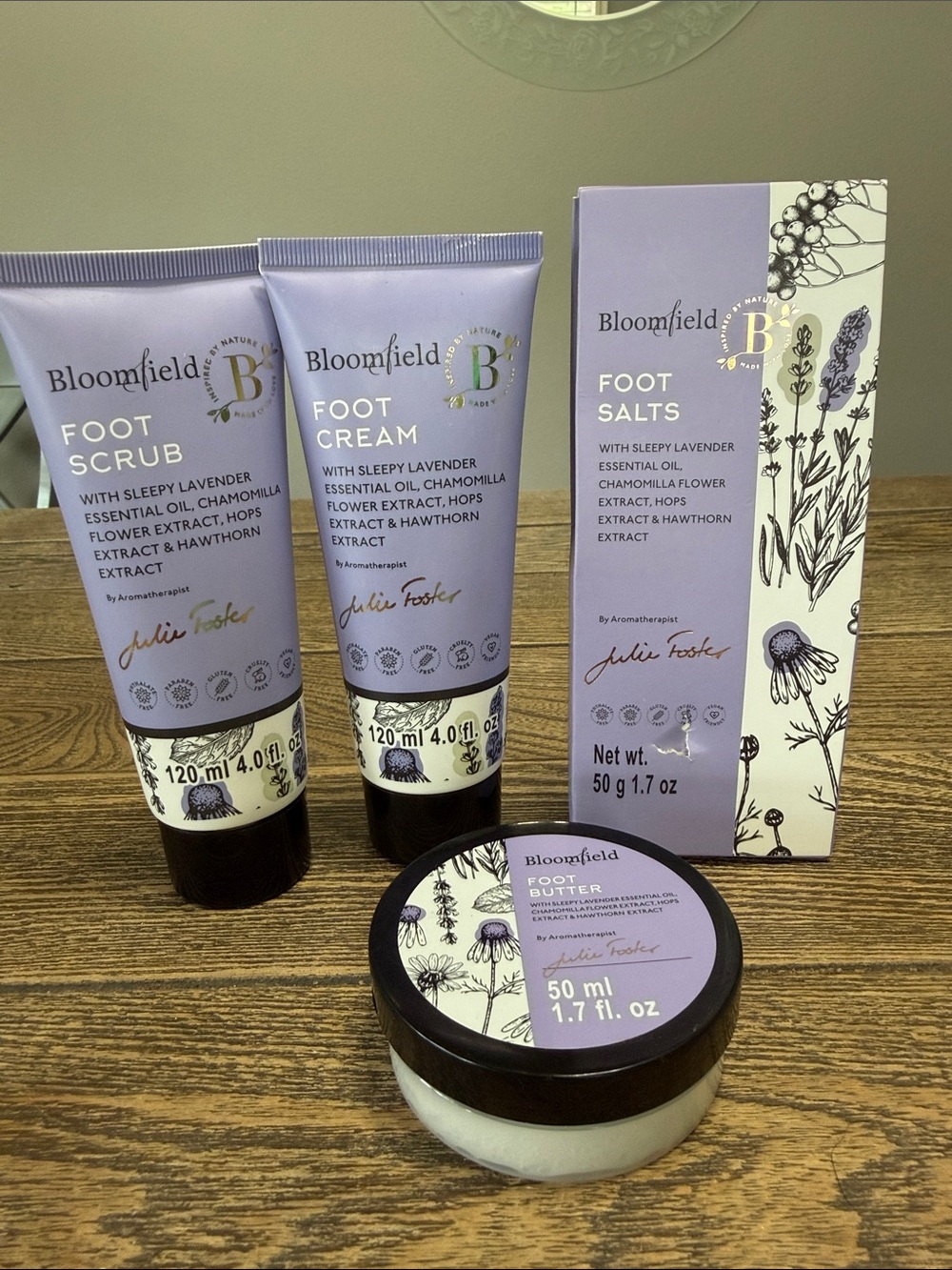 Bloomfield Sleepy Lavender Foot Care Set - Scrub, Cream, Salts, Butter Gift Set